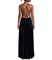 B. Darlin Spaghetti Strap Lace Up Back Stretch Velvet Dress