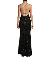 B. Darlin Spaghetti Strap Placement Sequin Long Dress