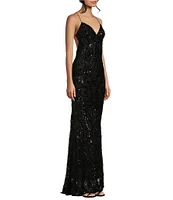 B. Darlin Spaghetti Strap Placement Sequin Long Dress