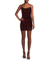 B. Darlin Spaghetti Strap Scoop-Neck Sequined Velvet Knit Bodycon Dress