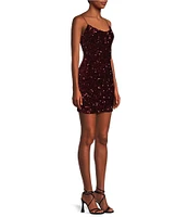 B. Darlin Spaghetti Strap Scoop-Neck Sequined Velvet Knit Bodycon Dress