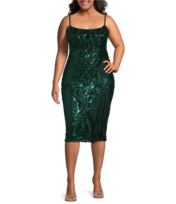 B. Darlin Plus Spaghetti Strap Scoop Neck Sequins Pattern Bodycon Dress