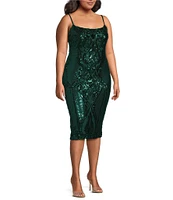 B. Darlin Plus Spaghetti Strap Scoop Neck Sequins Pattern Bodycon Dress