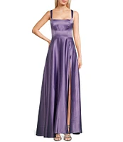B. Darlin Square Neck Dull Charmeuse Long Dress