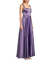 B. Darlin Square Neck Dull Charmeuse Long Dress