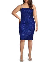 B. Darlin Plus Spaghetti Strap Square Neck Tie Back Sequins Bodycon Dress