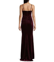 B. Darlin Spaghetti Strap V-Neck Bustier Shirring Detail Velvet Dress