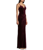 B. Darlin Spaghetti Strap V-Neck Bustier Shirring Detail Velvet Dress