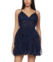 B. Darlin Spaghetti Strap V-Neck Cascading Ruffles Dress