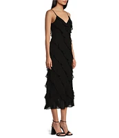 B. Darlin Spaghetti Strap V-Neck Midi Ruffle Dress