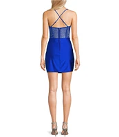 B. Darlin Spaghetti Strap Cowl Neck Shirred Detail Slim Dress