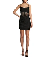 B. Darlin Spaghetti Strap Cowl Neck Shirred Detail Slim Dress