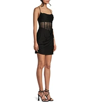 B. Darlin Spaghetti Strap Cowl Neck Shirred Detail Slim Dress