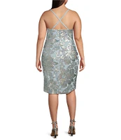 B. Darlin Plus Spaghetti Strap V-Neckline Sequin Pattern Dress