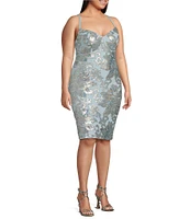 B. Darlin Plus Spaghetti Strap V-Neckline Sequin Pattern Dress