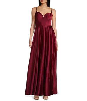 B. Darlin Spaghetti Straps V-Neck With V Wire Long Dress