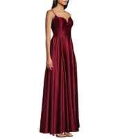 B. Darlin Spaghetti Straps V-Neck With V Wire Long Dress