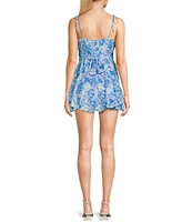 B. Darlin Spaghetti Tie Strap V-Neck Empire Waist Floral Printed Romper