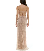 B. Darlin Stones & Pearls Scoop Neck Spaghetti Strap Maxi Dress