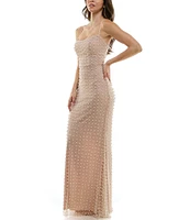 B. Darlin Stones & Pearls Scoop Neck Spaghetti Strap Maxi Dress