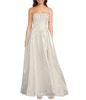 B. Darlin Straight Neck Spaghetti Strap Ladder Lace Drop Waist Front Slit Dress