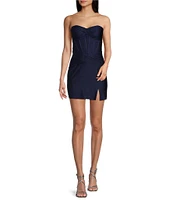 B. Darlin Strapless Sweetheart Neck Corset Pleated Dress