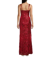 B. Darlin Sweetheart Bustier Placement Sequin Long Dress