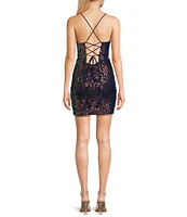 B. Darlin Sweetheart Illusion Lace-Up Back Sequin Pattern Dress