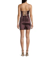 B. Darlin Sweetheart Neck Lace-Up Back Shirred Front Slit Dress