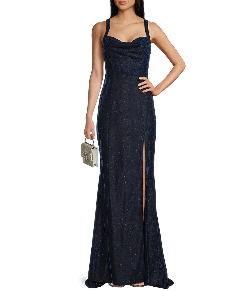 B. Darlin Sweetheart Neck Sleeveless Slit Long Dress