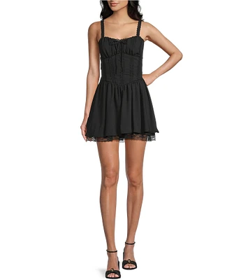 B. Darlin Sweetheart Neck Tie Front Corset Inspired Drop Waist A-Line Dress