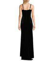 B. Darlin Sweetheart Neckline Spaghetti Strap Velvet Long Dress