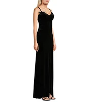 B. Darlin Sweetheart Neckline Spaghetti Strap Velvet Long Dress