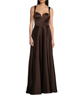 B. Darlin Sweetheart Neckline Wide Strap Dull Charmeuse Long Gown