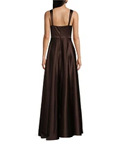 B. Darlin Sweetheart Neckline Wide Strap Dull Charmeuse Long Gown