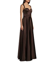 B. Darlin Sweetheart Neckline Wide Strap Dull Charmeuse Long Gown