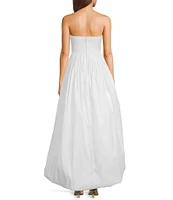 B. Darlin Taffeta Strapless Shirred Bodice Bubble Hem High-Low Dress