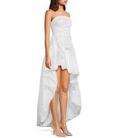 B. Darlin Taffeta Strapless Shirred Bodice Bubble Hem High-Low Dress