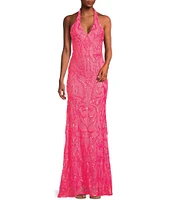 B. Darlin V-Neck Patterned Sequin Halter Dress