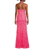 B. Darlin V-Neck Patterned Sequin Halter Dress