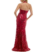 B. Darlin V-Neck Patterned Sequin Halter Dress
