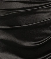 B. Darlin V-Neck Shirred Front Slit Long Satin Dress