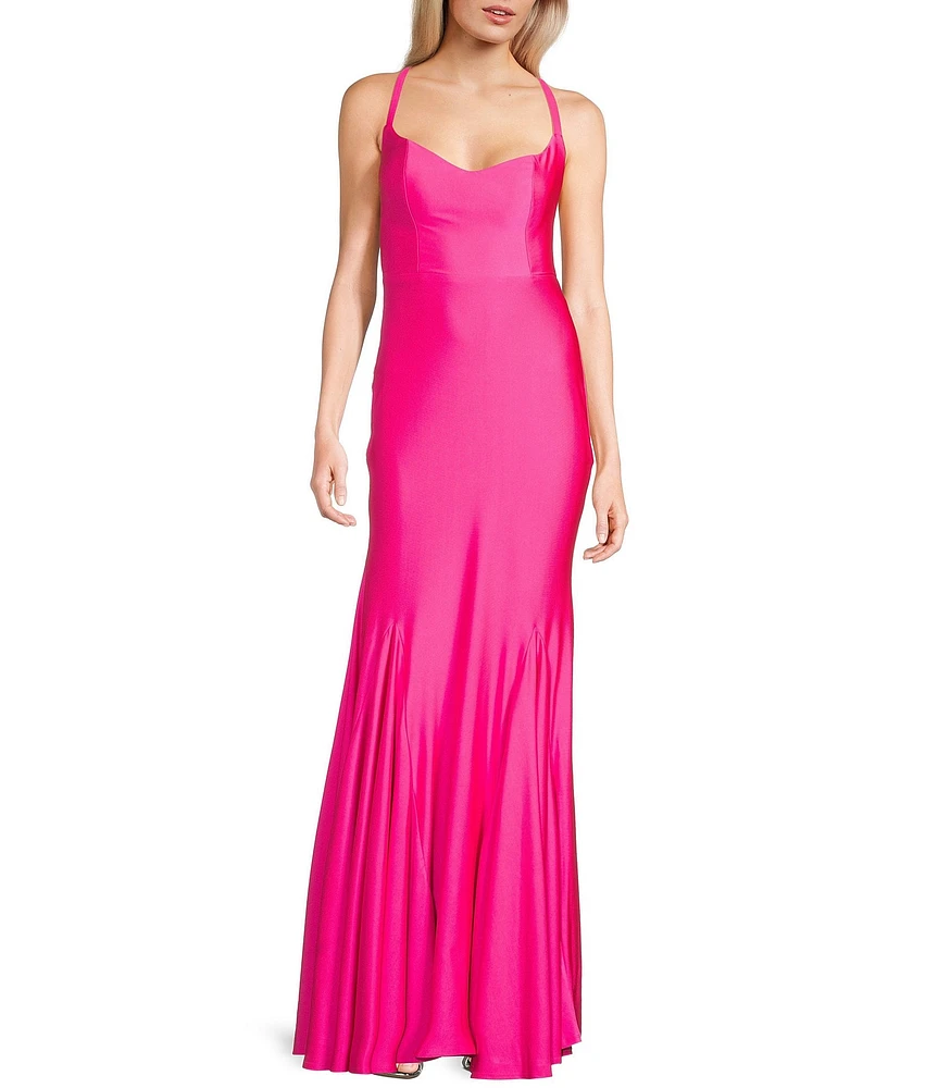 B. Darlin V-Neck Wide Strap Back Lace-Up Dress