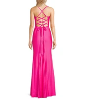 B. Darlin V-Neck Wide Strap Back Lace-Up Dress
