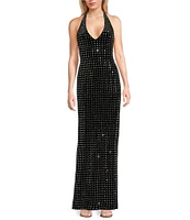 B. Darlin Velvet Rhinestone V-Neck Halter Dress