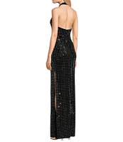 B. Darlin Velvet Rhinestone V-Neck Halter Dress