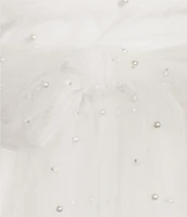 B. Darlin Wide Bow Straps V-Neckline Pearls Party Skirt Dress