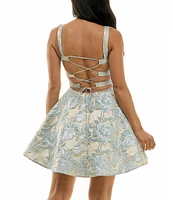 B. Darlin Wide Strap Scoop Neck Lace-Up Back Floral Dress