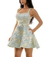 B. Darlin Wide Strap Scoop Neck Lace-Up Back Floral Dress