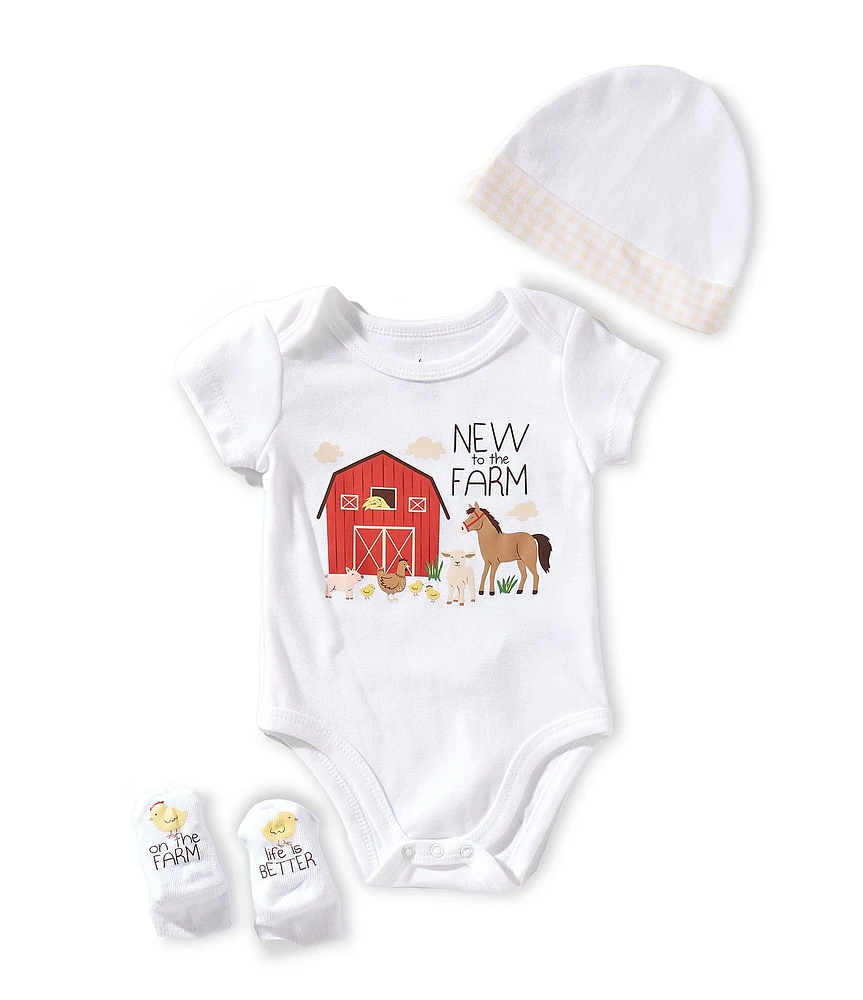 Baby Starters Baby 3-9 Months New To The Farm Bodysuit, Hat & Socks 3-Piece Set